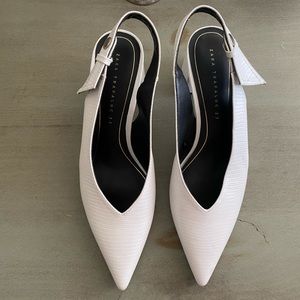 White ZARA slingback block heels